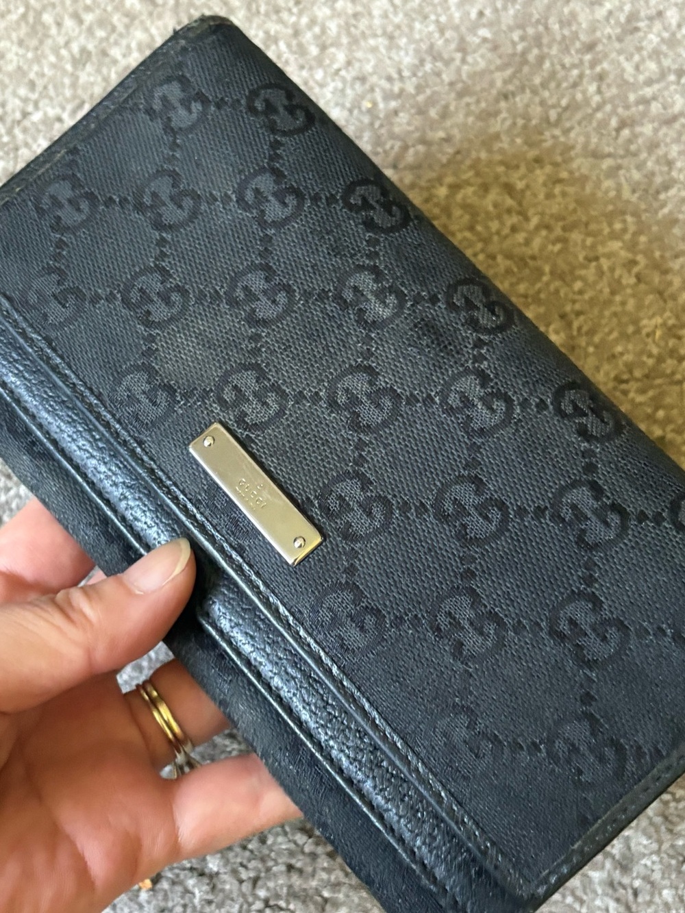 Authentic Gucci GG Monogram Canvas Long Wallet Black